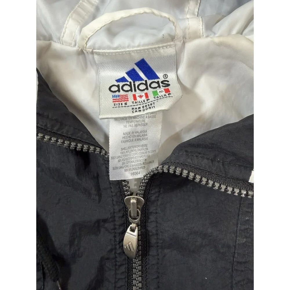 VTG 90s Adidas Windbreaker Jacket Mens S Black White Anorak Pullover Hooded XLNT